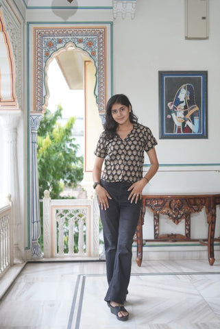 Bagru Block Printed Cotton Short- Shirt Pattern Tops