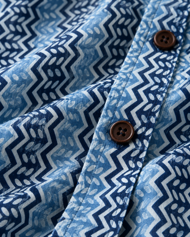 Indigo Print Half Sleeve Cotton Shirt for Women