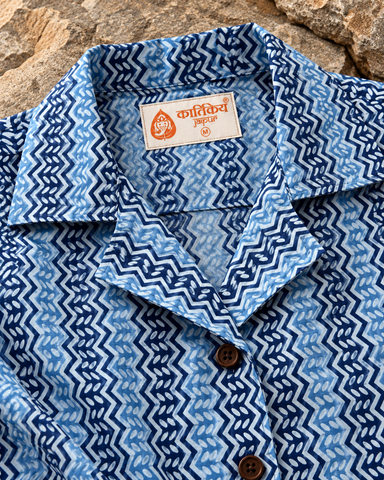 Indigo Print Half Sleeve Cotton Shirt for Women