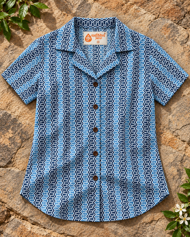 Indigo Print Half Sleeve Cotton Shirt for Women