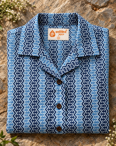 Indigo Print Half Sleeve Cotton Shirt for Women