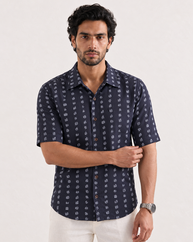 தமிழ் எழுத்து  Classic Tamil Half Sleeves Cotton Mens Shirt - Black