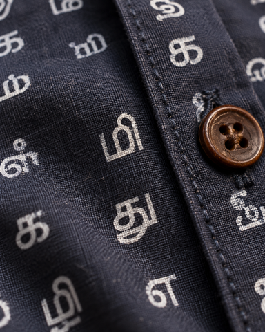தமிழ் எழுத்து  Classic Tamil Half Sleeves Cotton Mens Shirt - Black