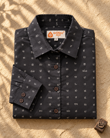 Kannada Alphabet Full Sleeves Classic Shirt for Women - BLACK