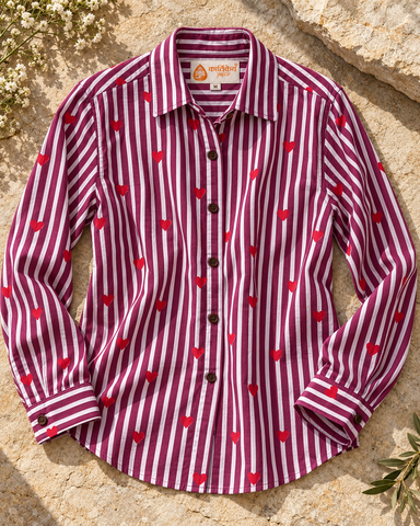 Women Conversational Striped Cotton Causal Shirt