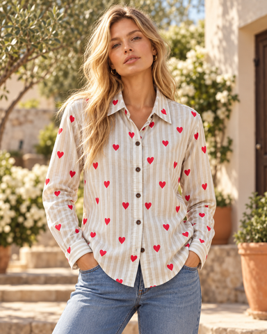Women Conversational Striped Cotton Causal Shirt