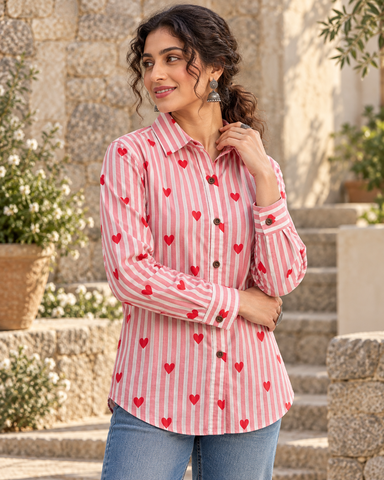 Women Conversational Striped Cotton Causal Shirt