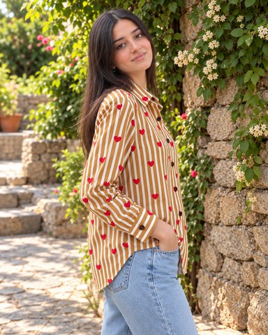 Women Conversational Striped Cotton Causal Shirt