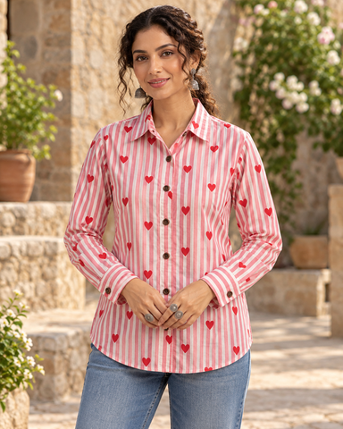Women Conversational Striped Cotton Causal Shirt