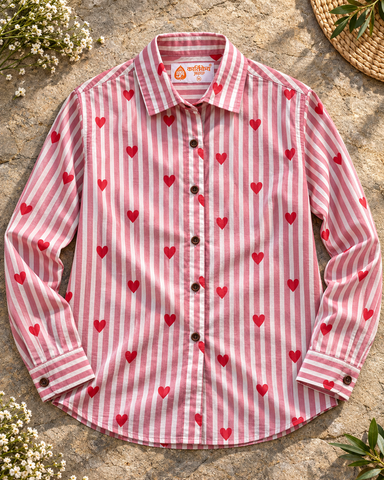 Women Conversational Striped Cotton Causal Shirt