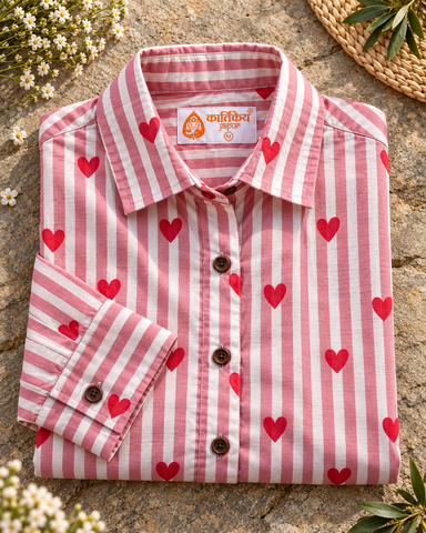 Women Conversational Striped Cotton Causal Shirt