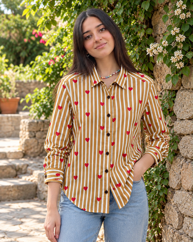 Women Conversational Striped Cotton Causal Shirt