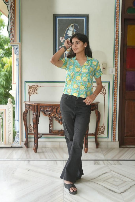Floral Print Plus Size Cotton Shirt For Women
