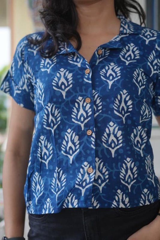 Floral Block Print Plus Size Cotton Shirt For Women