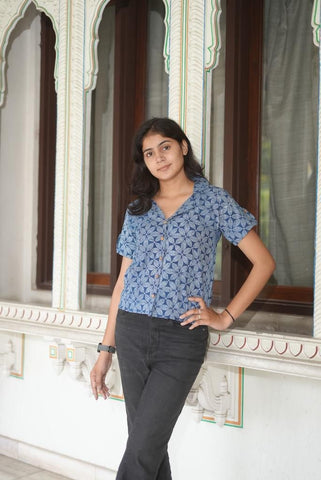 Floral Block Print Plus Size Cotton Shirt For Women