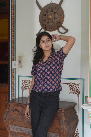 Classic Block Print Plus Size Cotton Shirt For Women