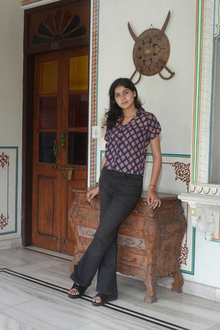 Classic Block Print Plus Size Cotton Shirt For Women