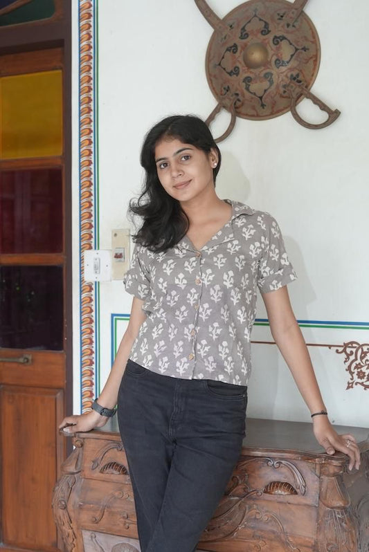 Classic Block Print Plus Size Cotton Shirt For Women