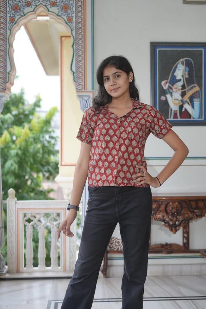 Classic Block Print Plus Size Cotton Shirt For Women