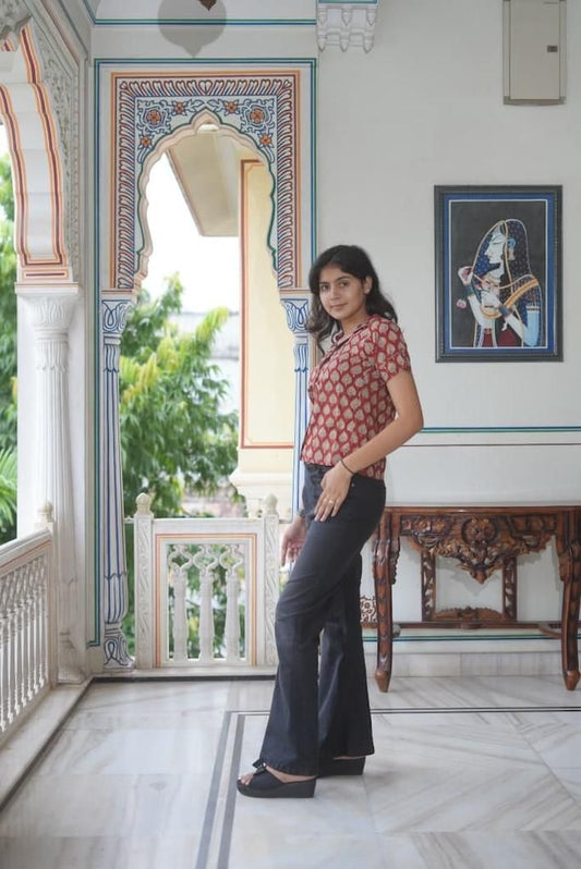 Classic Block Print Plus Size Cotton Shirt For Women