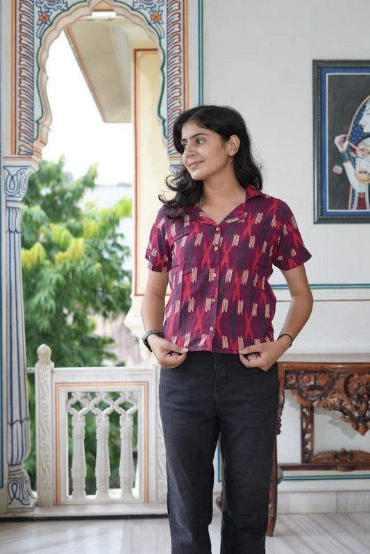 Traditional Bagru Print Plus Size Cotton Shirt For Women