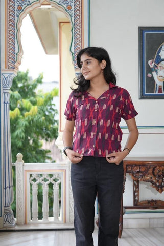 Traditional Bagru Print Plus Size Cotton Shirt For Women