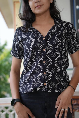 Classic Block Printed Plus Size Cotton Shirt For Women