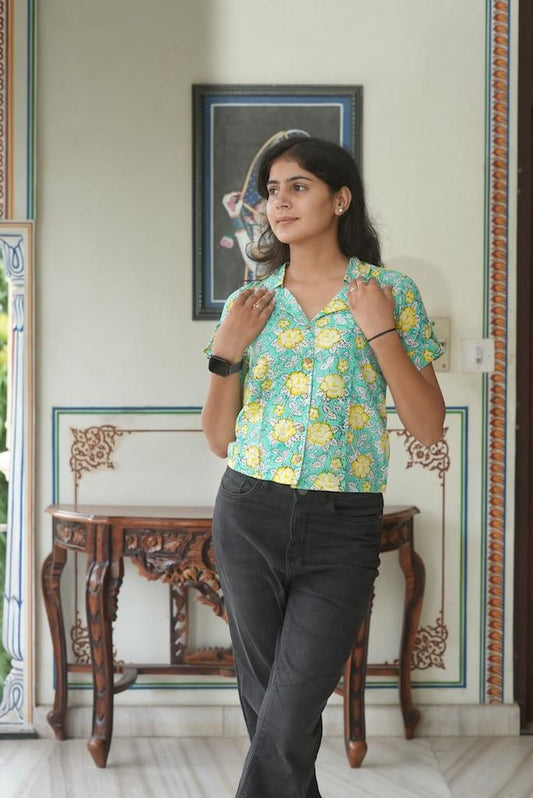 Floral Print Plus Size Cotton Shirt For Women