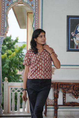 Bagru Print Plus Size Cotton Shirt For Women