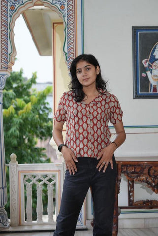 Bagru Print Plus Size Cotton Shirt For Women