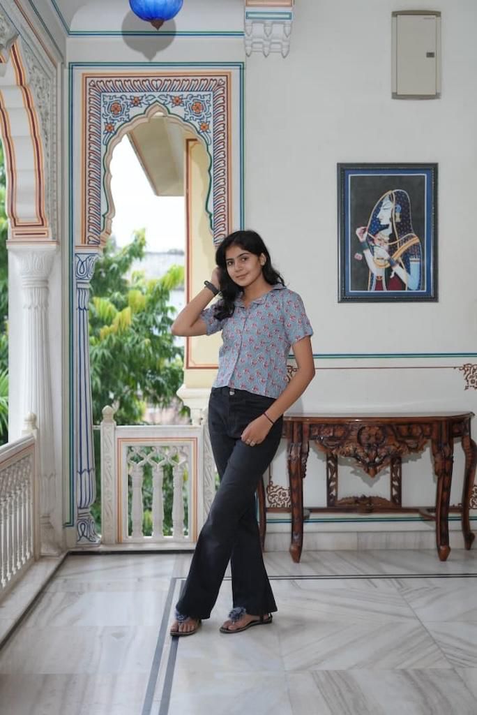 Classic Block Print Plus Size Cotton Shirt For Women