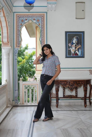 Classic Block Print Plus Size Cotton Shirt For Women