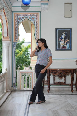 Classic Block Print Plus Size Cotton Shirt For Women