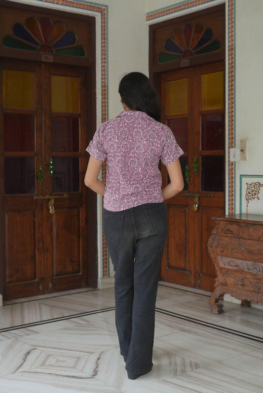 Block Printed  Plus Size Cotton Shirt For Women