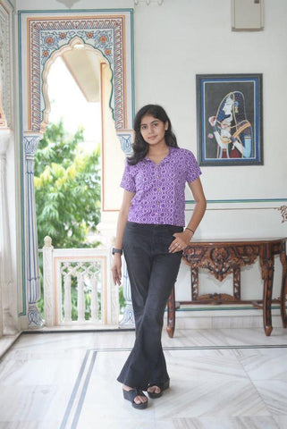 Block Printed Plus Size Cotton Shirt For Women