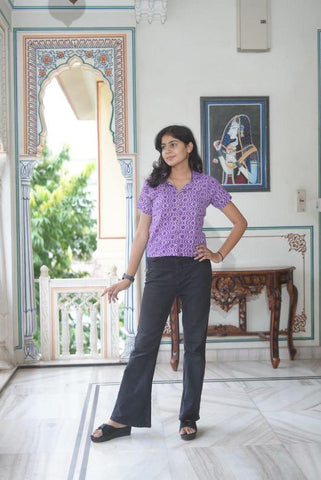 Block Printed Plus Size Cotton Shirt For Women