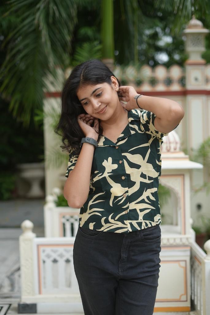 Block Printed Plus Size Cotton Shirt For Women