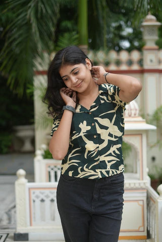 Block Printed Plus Size Cotton Shirt For Women