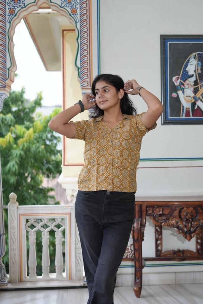 Kalamkari Print Plus Size Cotton Shirt For Women - Murtard