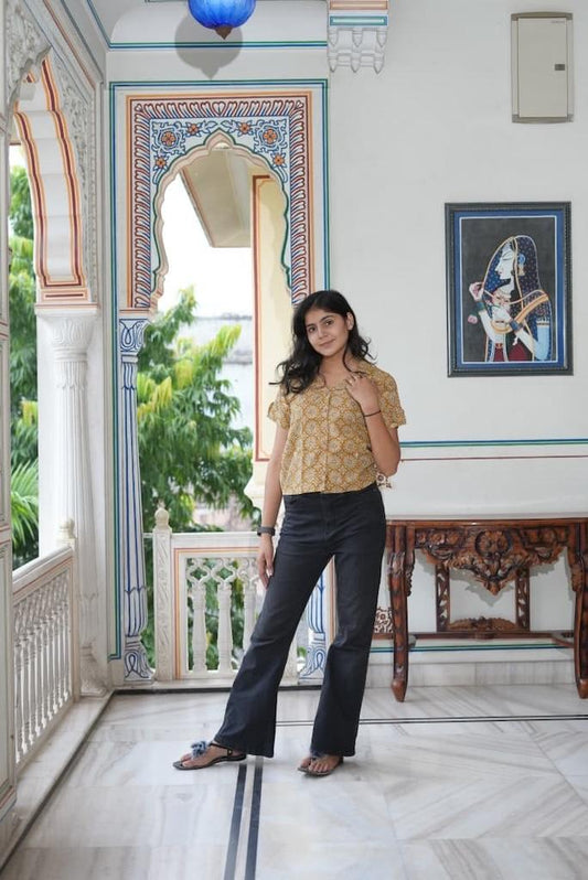 Kalamkari Print Plus Size Cotton Shirt For Women - Murtard