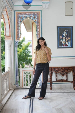Kalamkari Print Plus Size Cotton Shirt For Women - Murtard