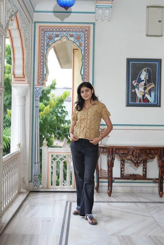 Kalamkari Print Plus Size Cotton Shirt For Women - Murtard