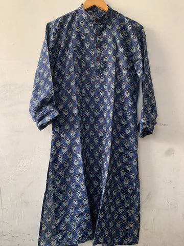 Indigo Katha Print Pure Cotton Long Kurta for Men