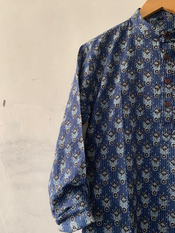 Indigo Katha Print Pure Cotton Long Kurta for Men