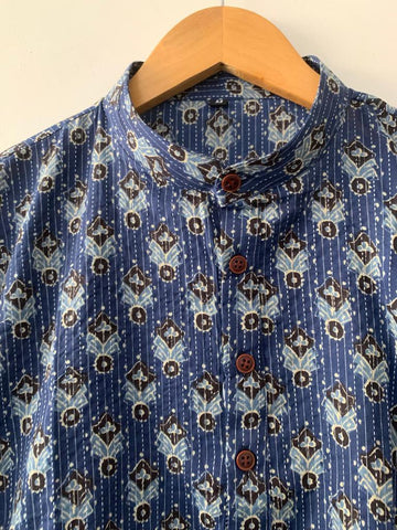 Indigo Katha Print Pure Cotton Long Kurta for Men