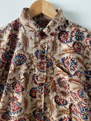 Katha Print Vintage Half Sleeve Cotton Shirt