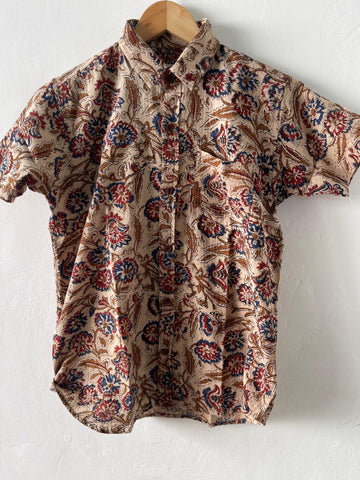 Katha Print Vintage Half Sleeve Cotton Shirt