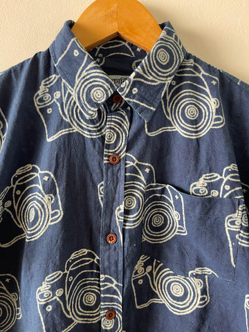 Classic Camera Print Indigo Vintage Shirt