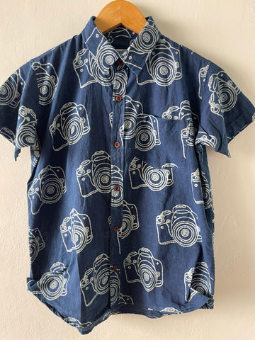 Classic Camera Print Indigo Vintage Shirt