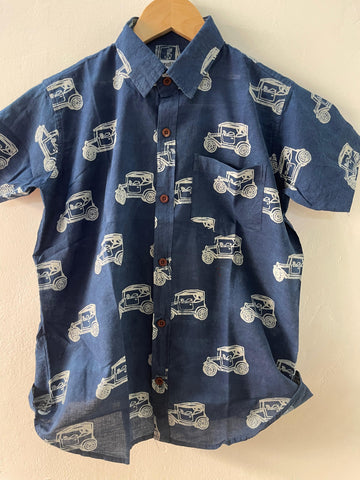 Vintage Car Rally Indigo Shirt for Kids